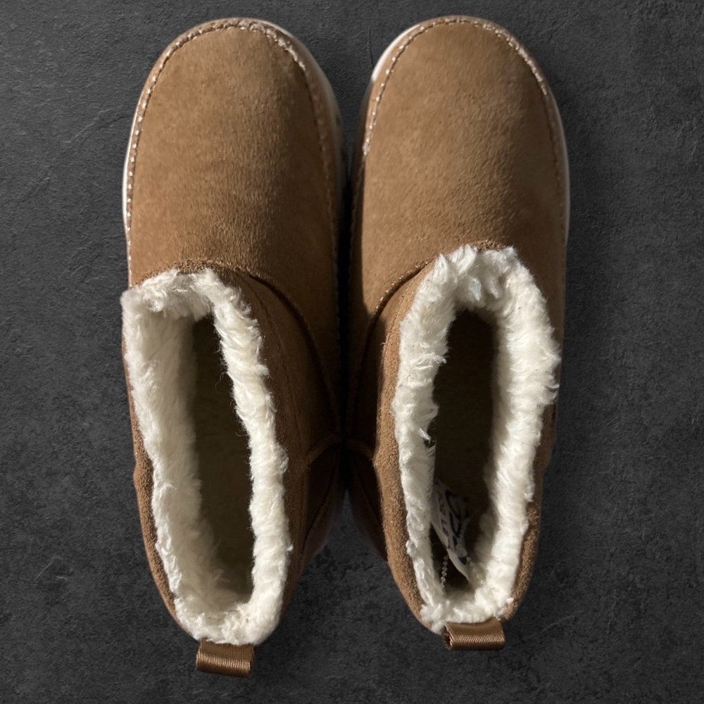 UGG Venture Daze Ultra Mini Fur Ankle Boots, M10 Chestnut Brown Suede Slip On